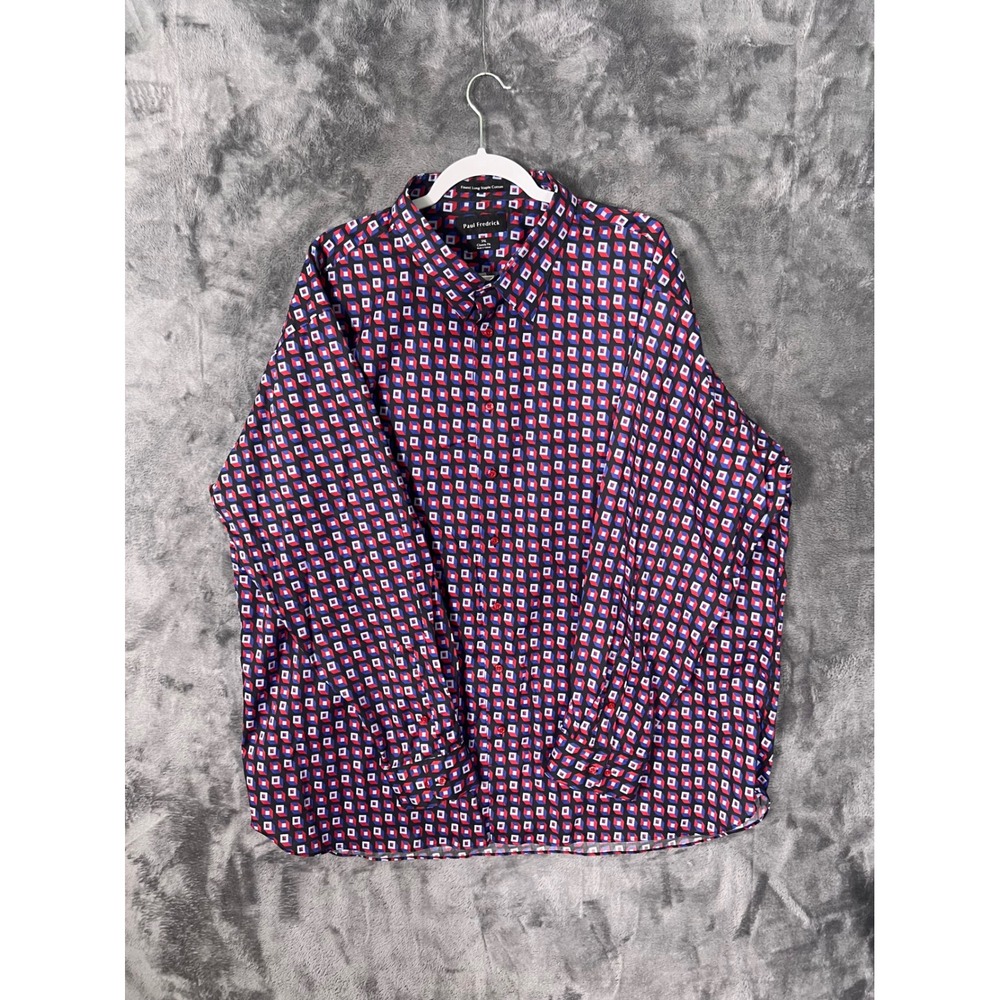Paul Fredrick Mens 3XL Classic Fit Cotton Button Down Shirt Geometric Cube Print